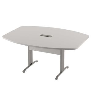 Mesa de Reunião Semi Oval pé Ferro com Caixa de Tomadas.